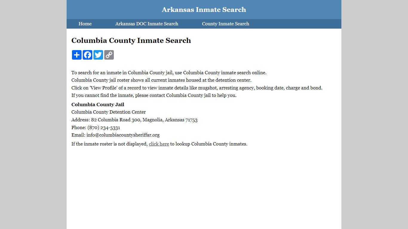 Columbia County Inmate Search